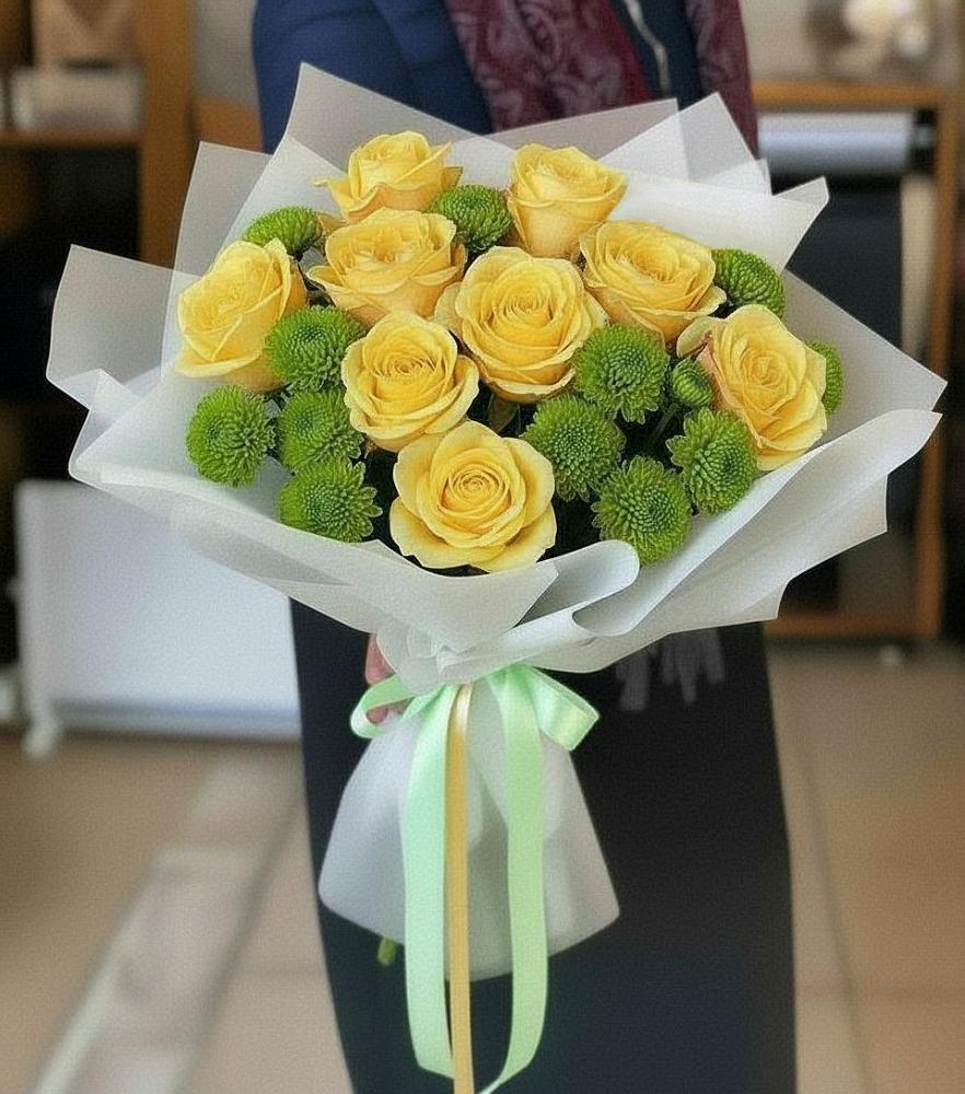 Букет цветов из: Хризантемы и Розы в Алачково