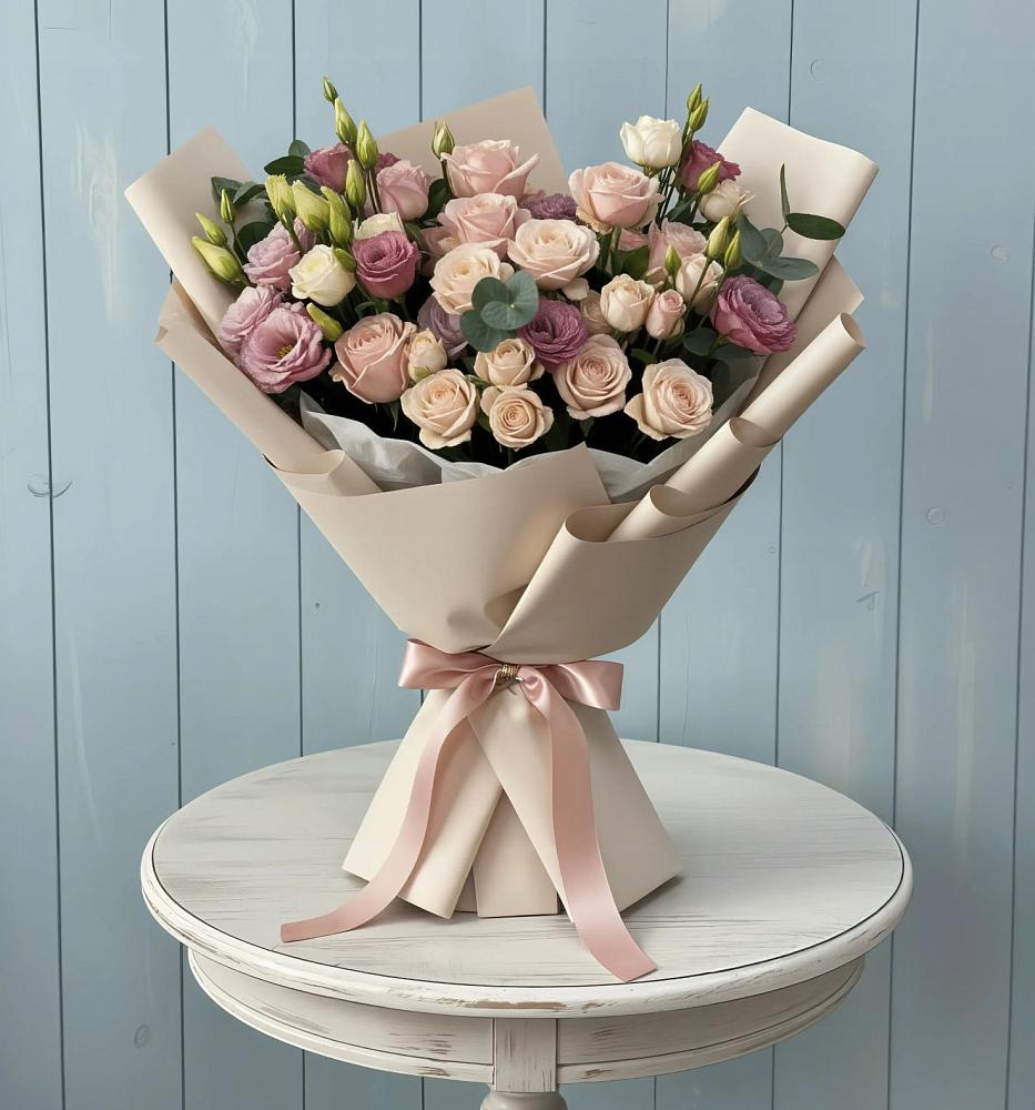 Букет цветов из: Розы и Лизиантусы в Алачково