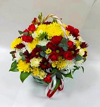 Цветочная композиция из Хризантемы и Розы в корзине в Алачково