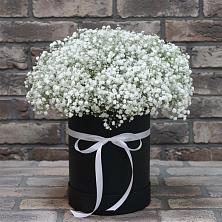 Цветочная композиция из Гипсофила в шляпной коробке в Алачково